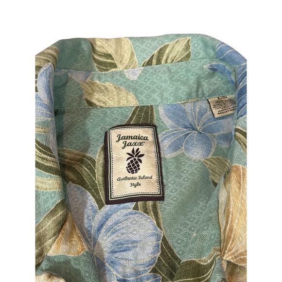Jamaica Jaxx 100% Silk Green Floral Mens Hawaiian Shirt, Large - Picture 3 of 5